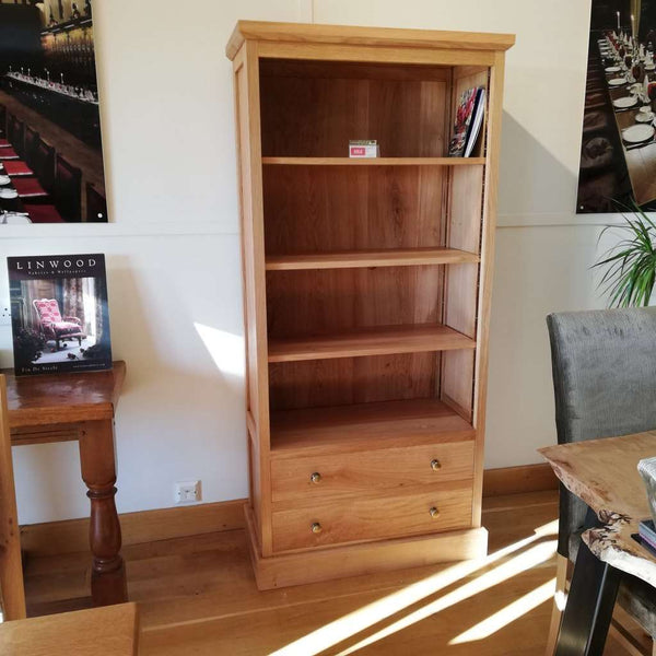 2 Drawer Solid Oak Bookcase showroom