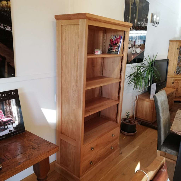 2 Drawer Solid Oak Bookcase angle view