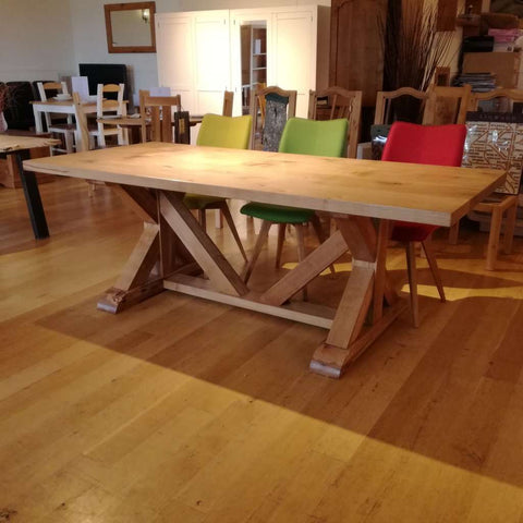 Cross braced oak dining table