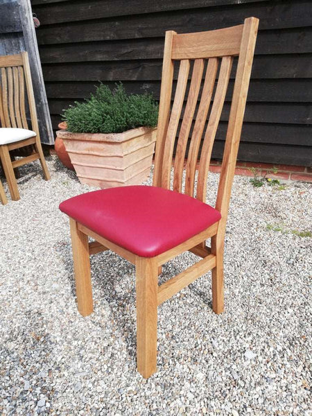 Crowhurst Oak Dining Chair red leather seat