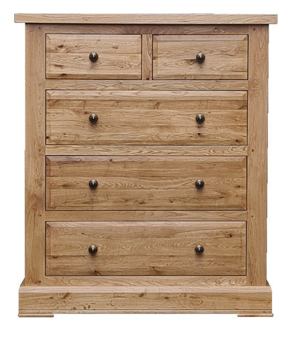 Solid oak 2 over 3 chest of drawers