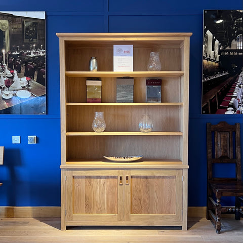 Handmade oak bookcase with four shelves and two doors below