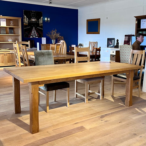 Handmade oak boarded refectory dining table by Country Ways Oak Furniture Makers