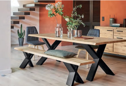 Cross Leg Steel base table with an oak top