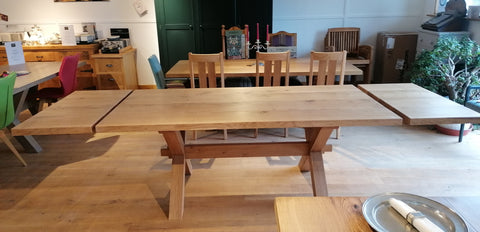 Extending Cross Leg Oak Dining Table