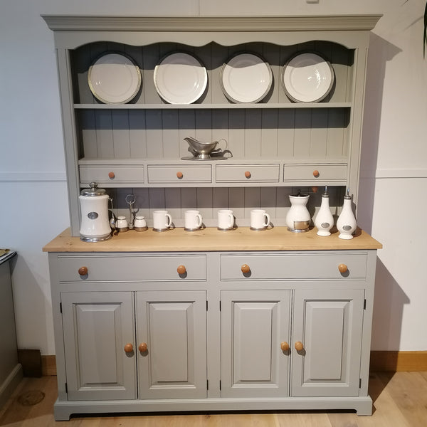 Painted pine dresser with oak top and knobs