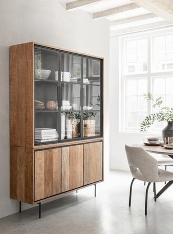 Glazed teak & Steel Display Cabinet