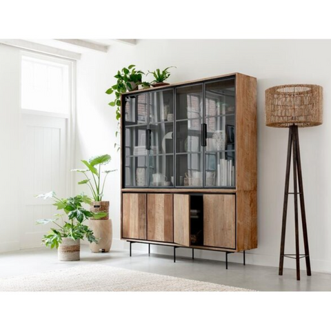 Glazed Display cabinet in teak and oak