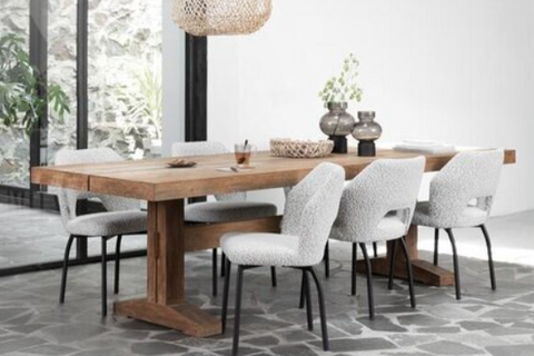Reclaimed Large Trestle Teak Dining Table with a Chunky Spit Top