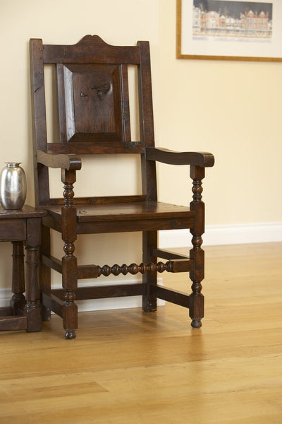 17th Century handmade oak carver wooden seat