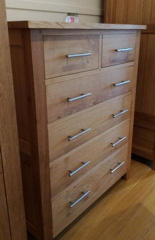 2 over 4 handmade oak chest of drawers