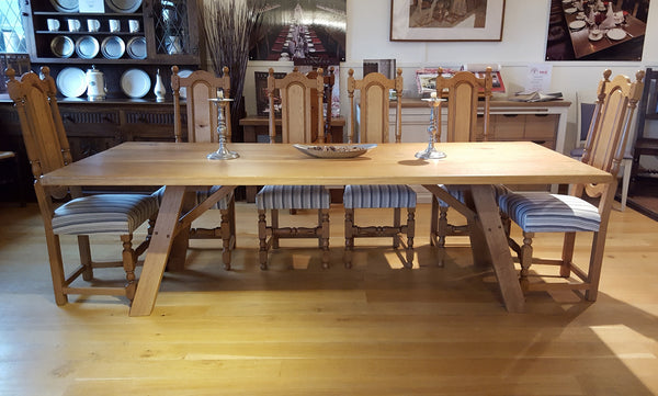 Handmade oak dining table with A-frame base