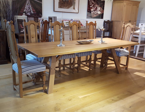 A-frame English oak dining table