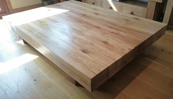 Close up oak beam coffee table top