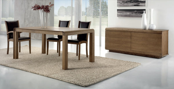 Contemporary fixed top oak table with curved edges