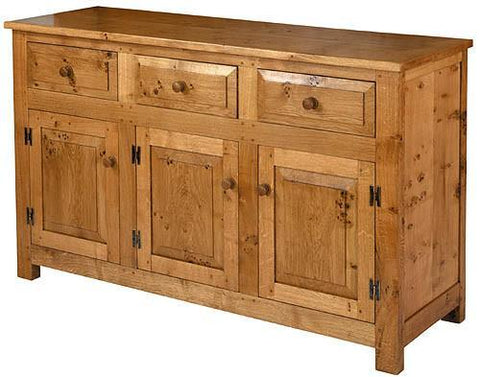 English Oak Panelled 3 Door 3 Drawer Sideboard