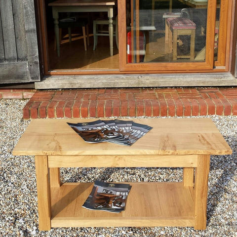 English Oak Planked Coffee Table With Square Chamfered Legs