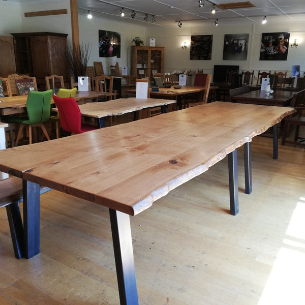 2 Live edge oak tables on steel bases