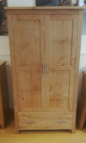 One drawer handmade solid oak double wardrobe