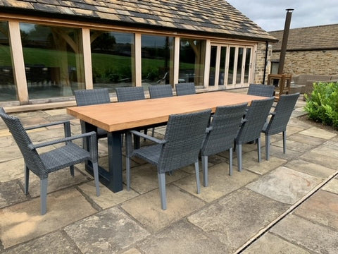 Steel & Oak garden table welded steel base with a 70 mm thick top