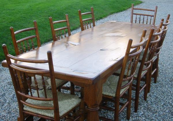 Traditional oak refectory dining table and chair set