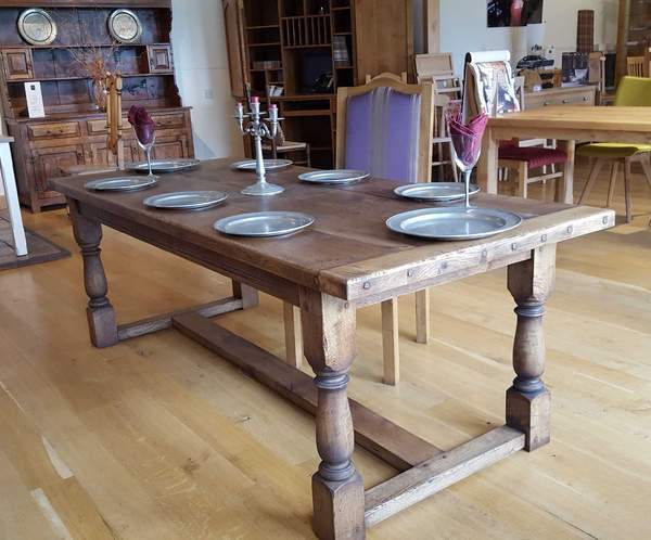 Traditional oak refectory dining table showroom