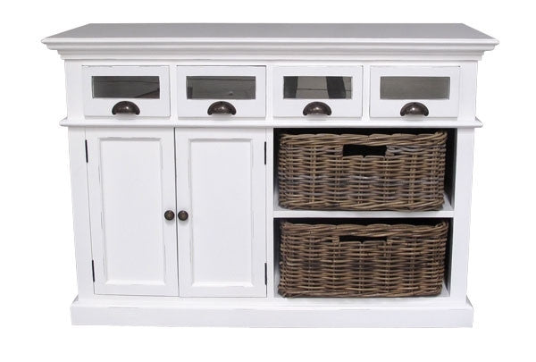 Whitstable Painted - Sideboard With Glass Front Drawers And 2 Rattan Baskets