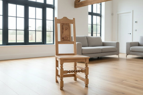 17th Century handmade oak side chair wooden seat