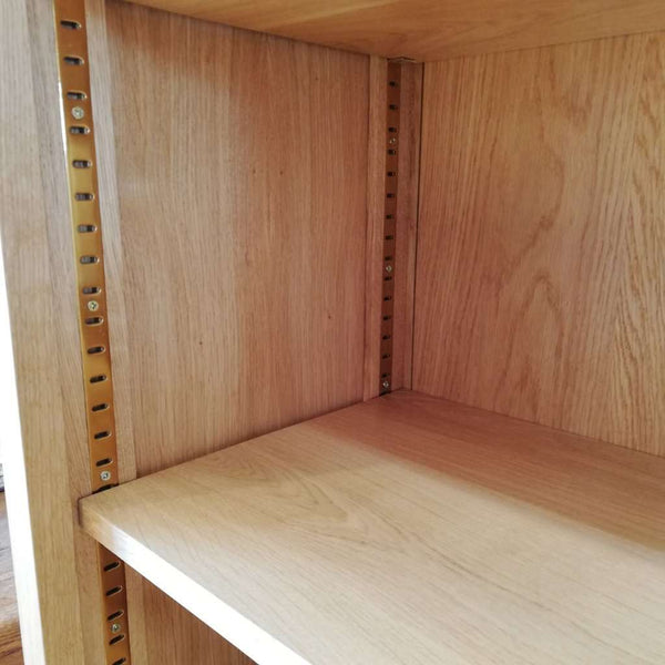 2 Drawer Solid Oak Bookcase close up adjustable shelf