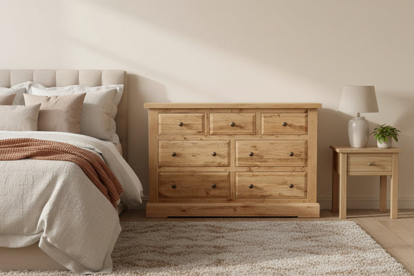 Solid oak 3 over 4 chest of drawers.