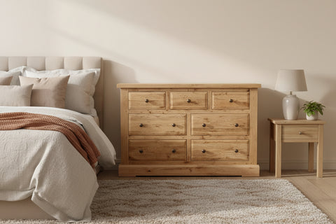 Solid oak 3 over 4 chest of drawers.