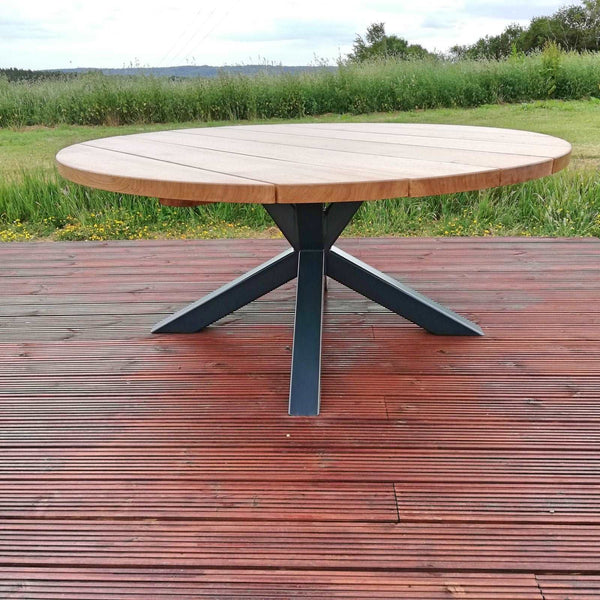 4 K round steel and oak garden table