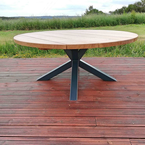 4 K round steel and oak garden table
