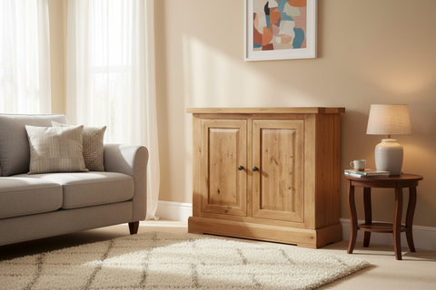 2 door solid oak cupboard with shelving
