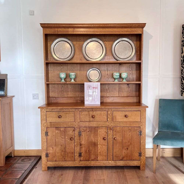 Handmade English oak dresser with boarded doors
