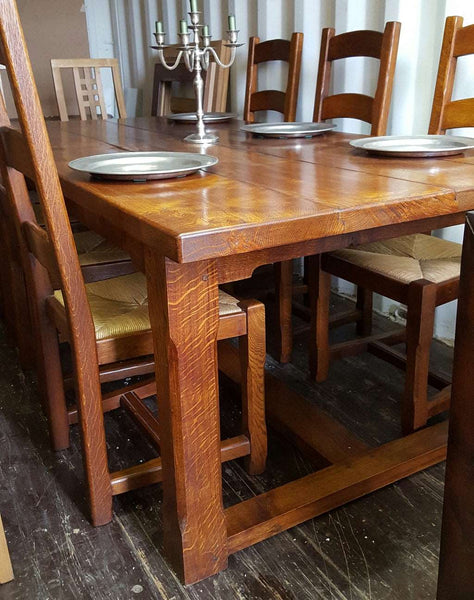 Sussex - English Oak Boarded Refectory Dining Table with H-stretcher