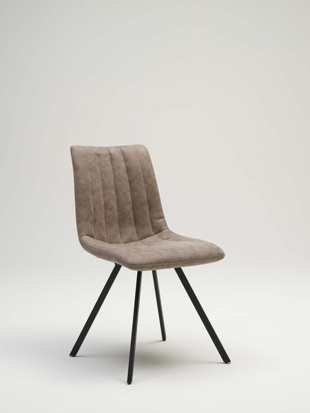 Upholstered dining chairs with mat black metal legs