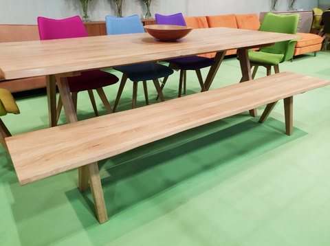 Delta solid oak bench with oak or steel legs