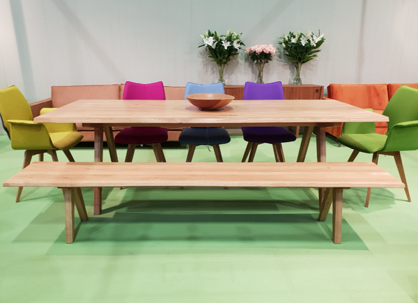 Solid oak dining table on an oak or steel angled base