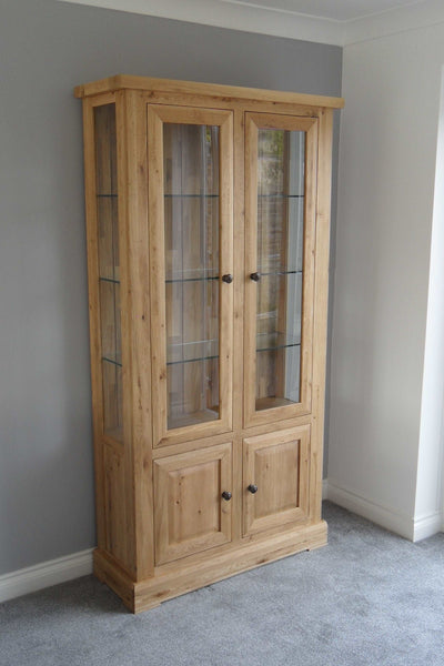 Oak Glazed 2 door Display Cabinet with glass shelves