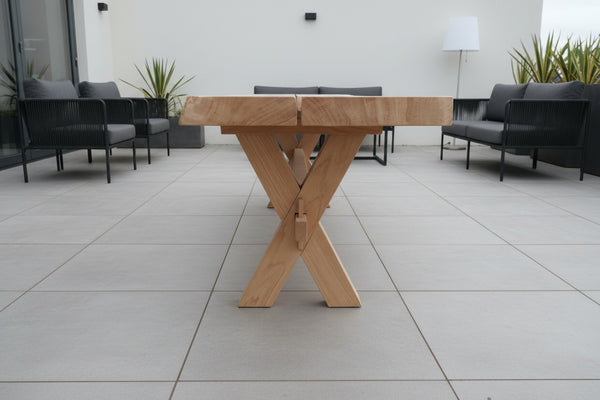 Outdoor Dining Furniture - Cross Leg Bench on modern patio