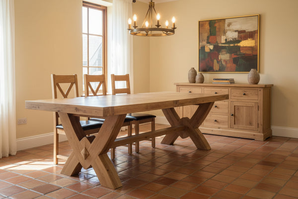 Large chuny solid oak centrally extending dining table