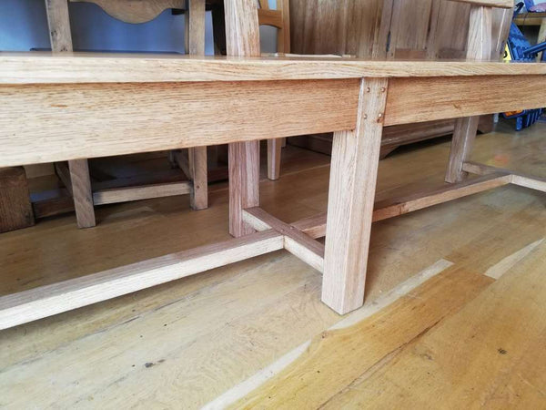 Handmade oak Bench with Back close up