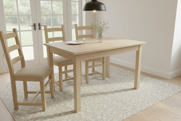 Small Oak Kitchen Table with square legs in sunny dining area