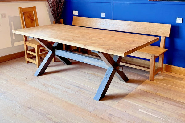 Handmade English Pippy Oak Cross Leg Dining Table