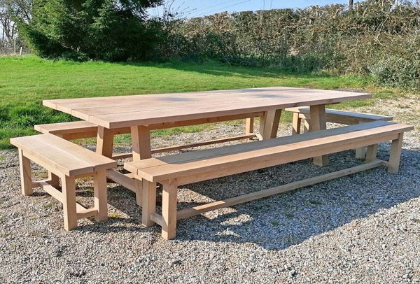Handmade Oak Garden Trestle Table with Benches