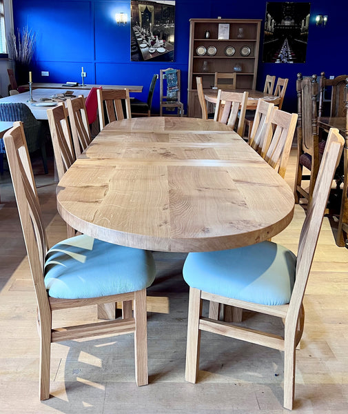 Handmade Oval Extending Oak Dining Table end view