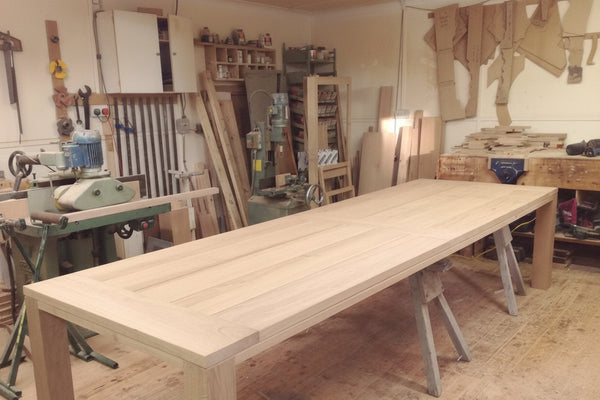 Large Handmade Oak Cannes Garden Table in Country Ways Oak Furnitures workshop