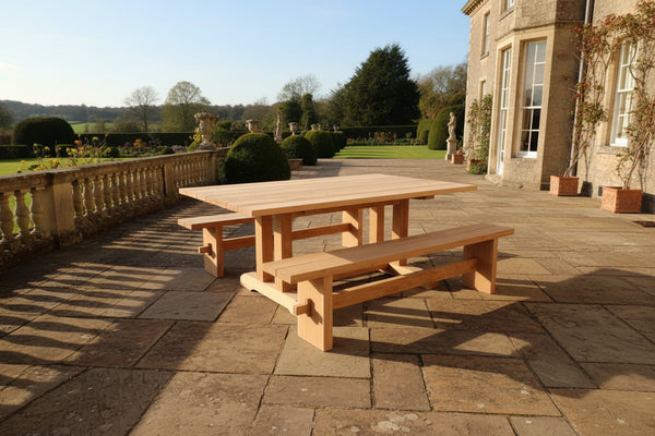 Oak Garden table on patio of manor house
