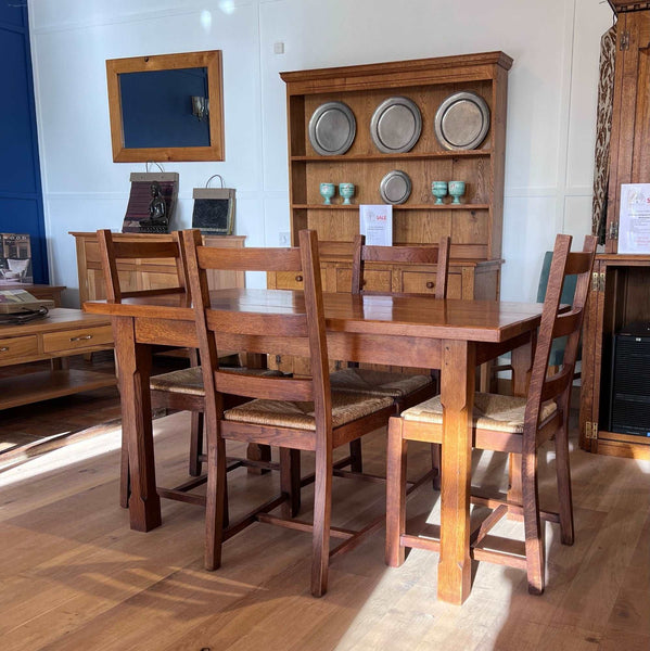 Solid English oak Handmade Farmhouse table and 4 oak chairs